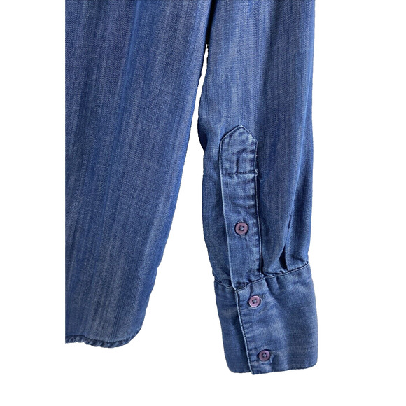 Jennifer & Grace Top Womens Large Blue Button Down Roll Tab Sleeve Blouse Casual - Picture 8 of 8